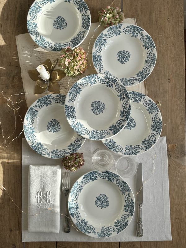 Ensemble de 6 assiettes creuses terre de fer manufacture Clairefontaine modèle Chantilly