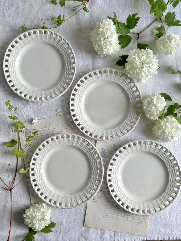 Série de 4 assiettes ajourées Creil & Montereau Lebeuf Milliet Cie 1834 - 1849
