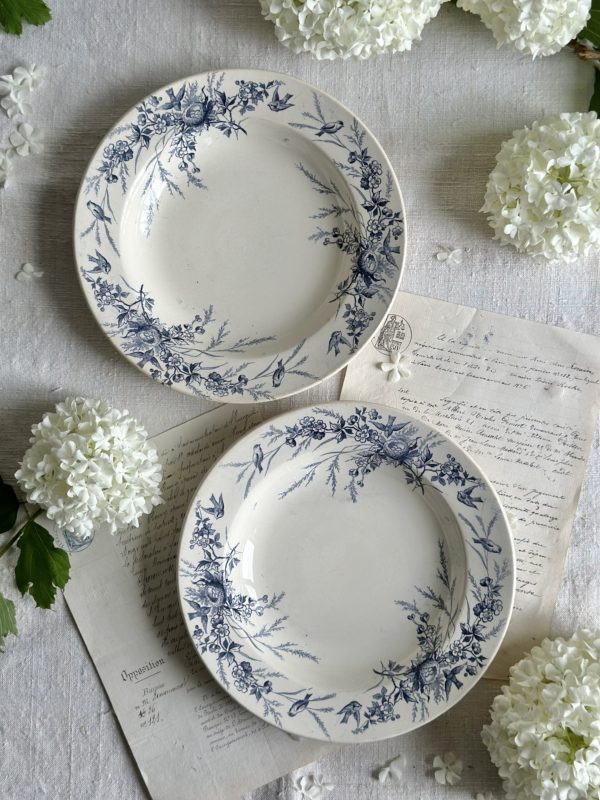 Paire d'assiettes creuses Creil et Montereau modèle Linotte