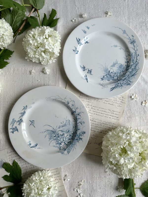 Paire d'assiettes plates Gien modèle Paysages
