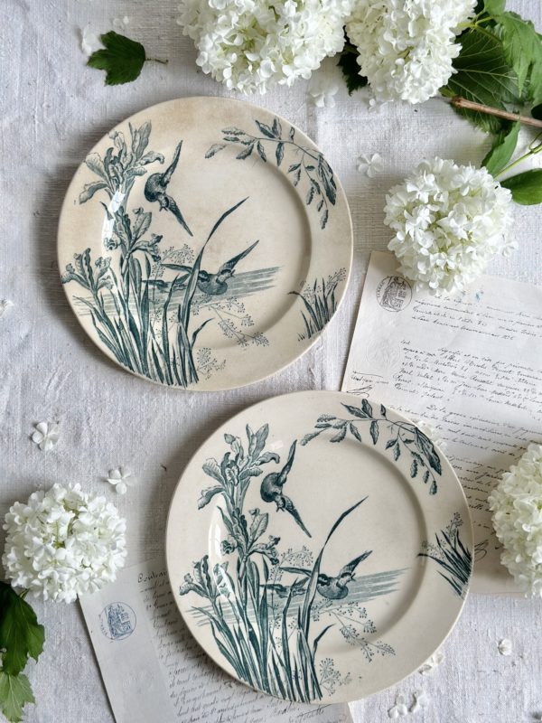 Paire d'assiettes plates JVB pour E.C Samaritaine modèle Nénuphar - 1894/1895