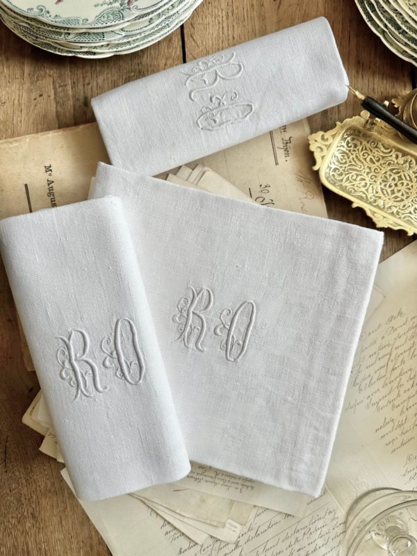 Réservé - 9 serviettes monogrammées et saucière Sarreguemines Favori