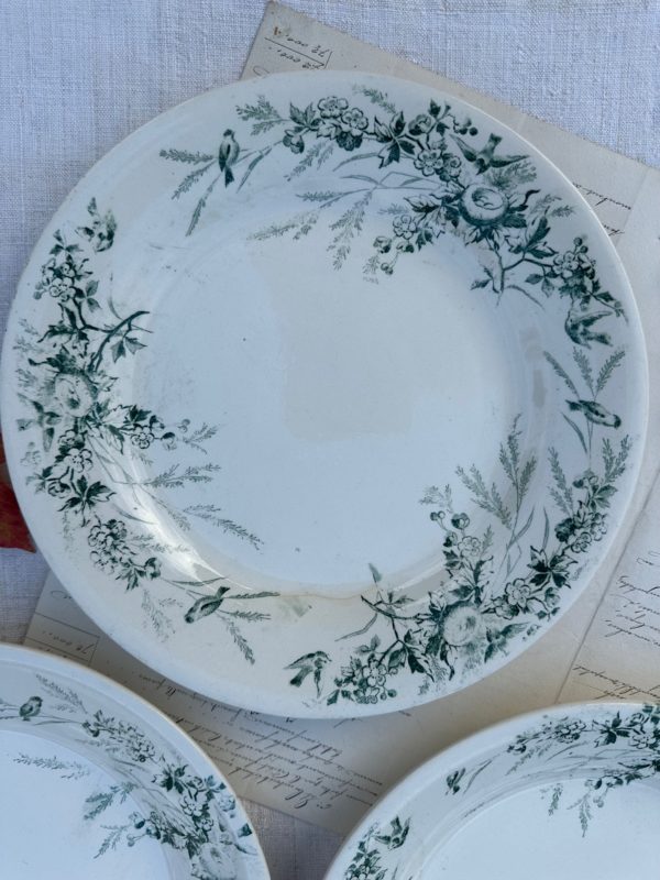 Suite de 3 assiettes Creil et Montereau modèle Linotte, vertes – Image 2