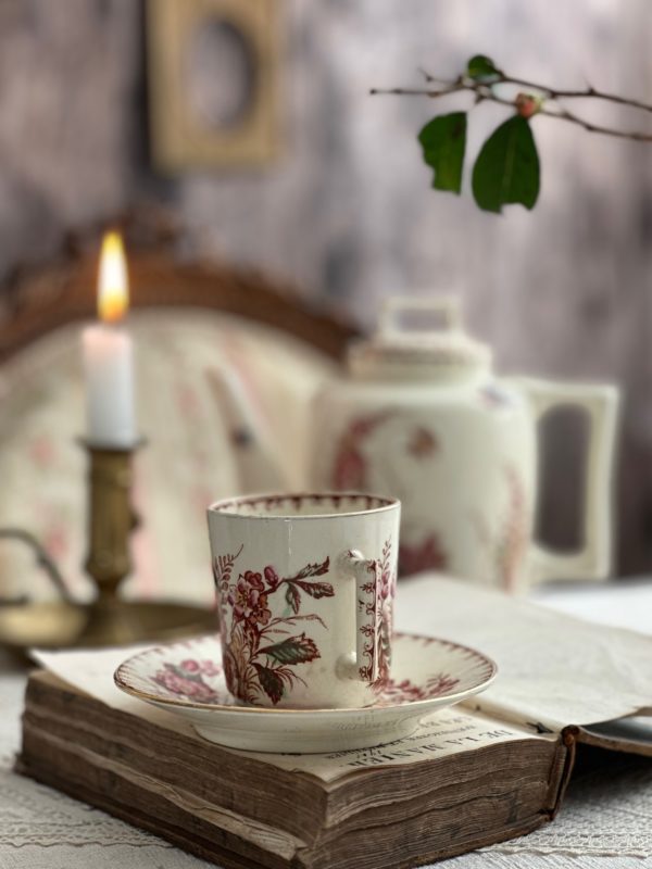 Tasse à café et sa sous-tasse polychrome Lunéville Mésange – Image 3