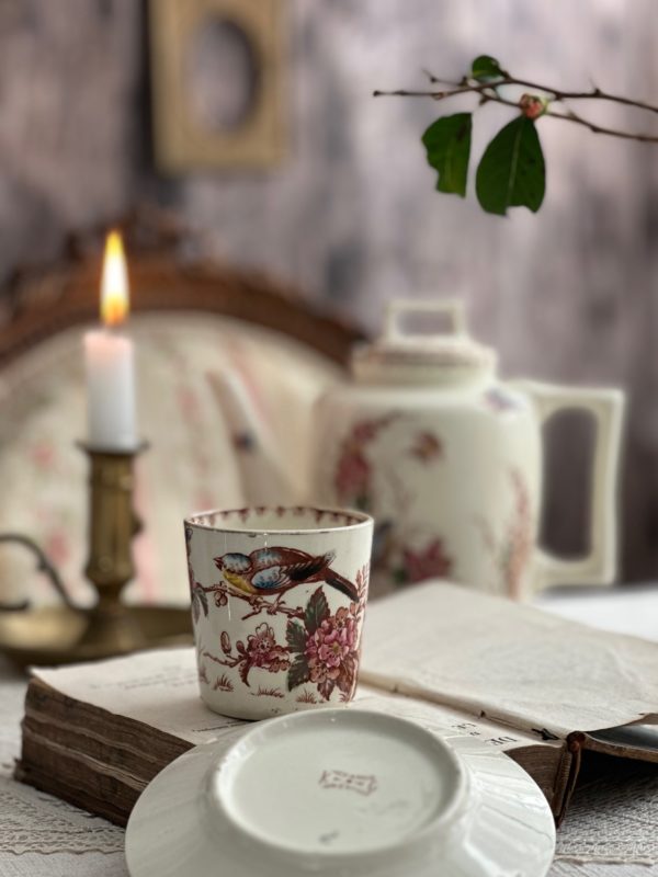 Tasse à café et sa sous-tasse polychrome Lunéville Mésange – Image 2