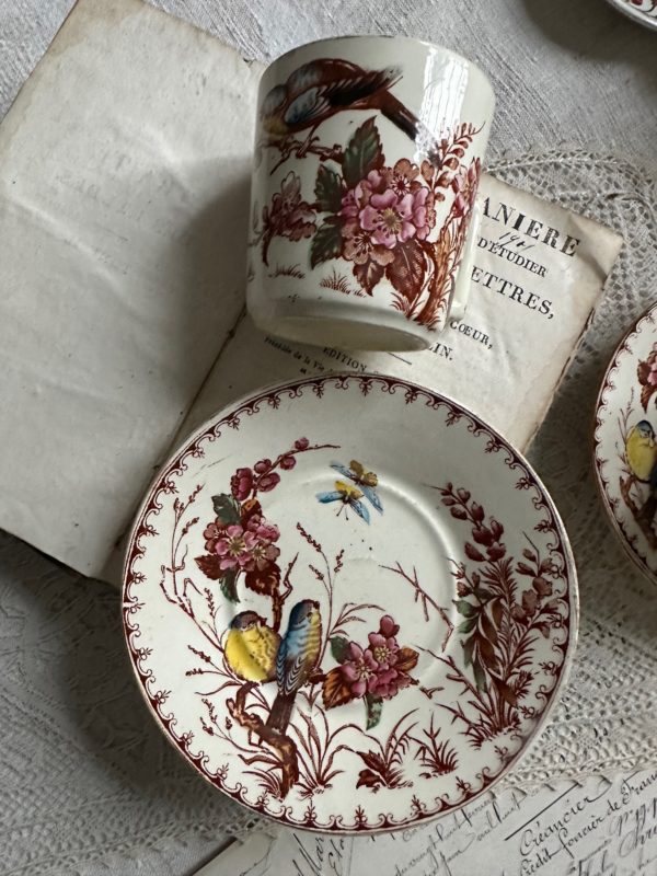 Tasse à café et sa sous-tasse polychrome Lunéville Mésange – Image 5