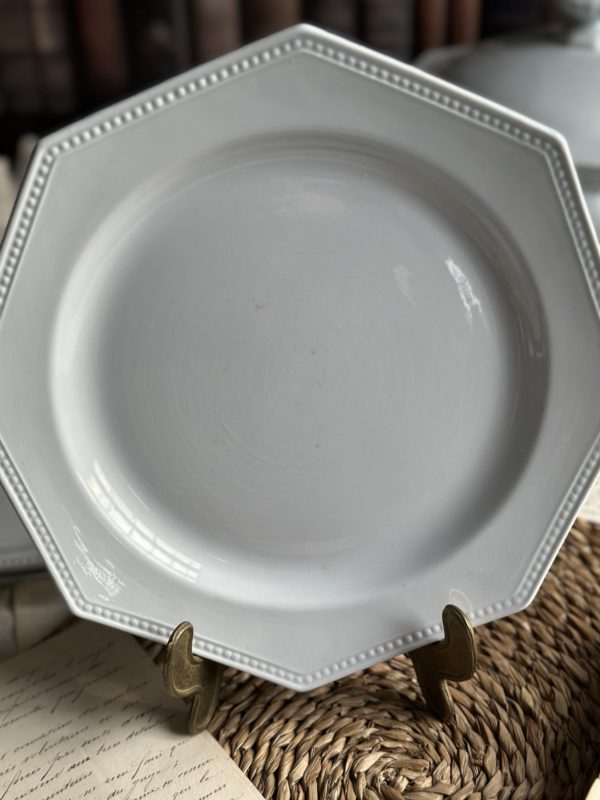 Assiette plate octogonale Montereau perle, bleuté - début XIXème – Image 2