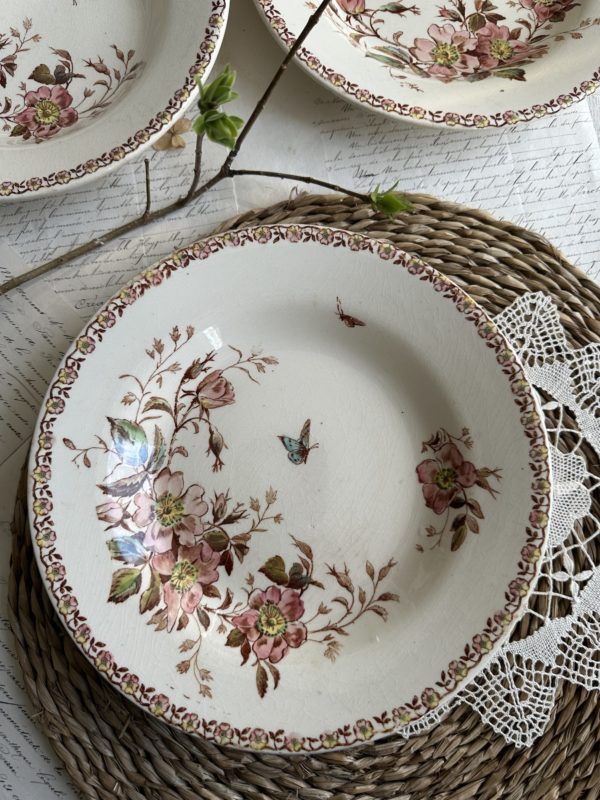 Suite de 6 assiettes creuses polychrome Gien modèle Mai – Image 8