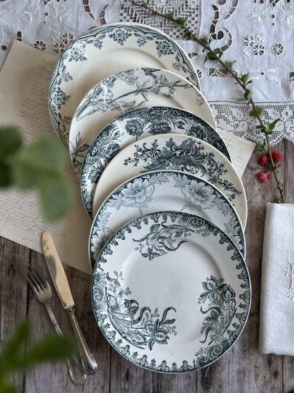 I. Suite de 6 assiettes plates terre de fer dépareillées