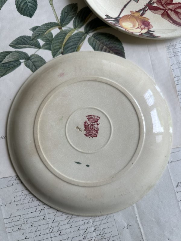 Deux assiettes à dessert polychromes Jules Vieillard Bordeaux, roses – Image 3
