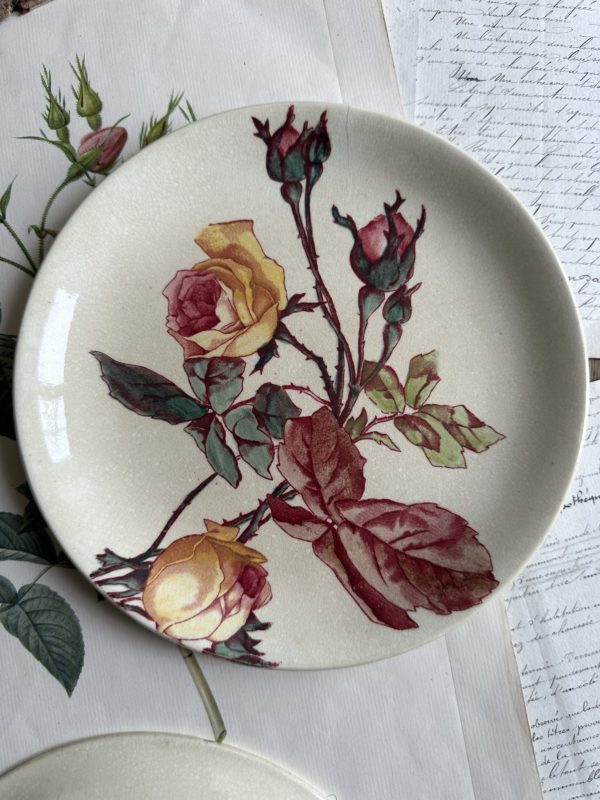 Deux assiettes à dessert polychromes Jules Vieillard Bordeaux, roses – Image 4