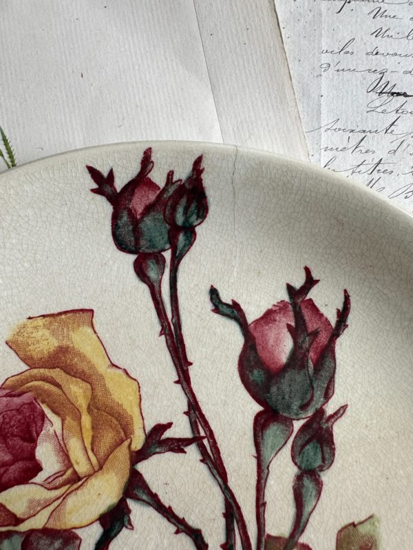 Deux assiettes à dessert polychromes Jules Vieillard Bordeaux, roses – Image 5