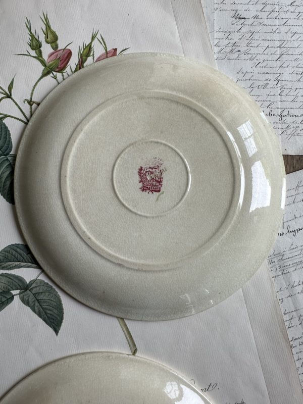 Deux assiettes à dessert polychromes Jules Vieillard Bordeaux, roses – Image 6