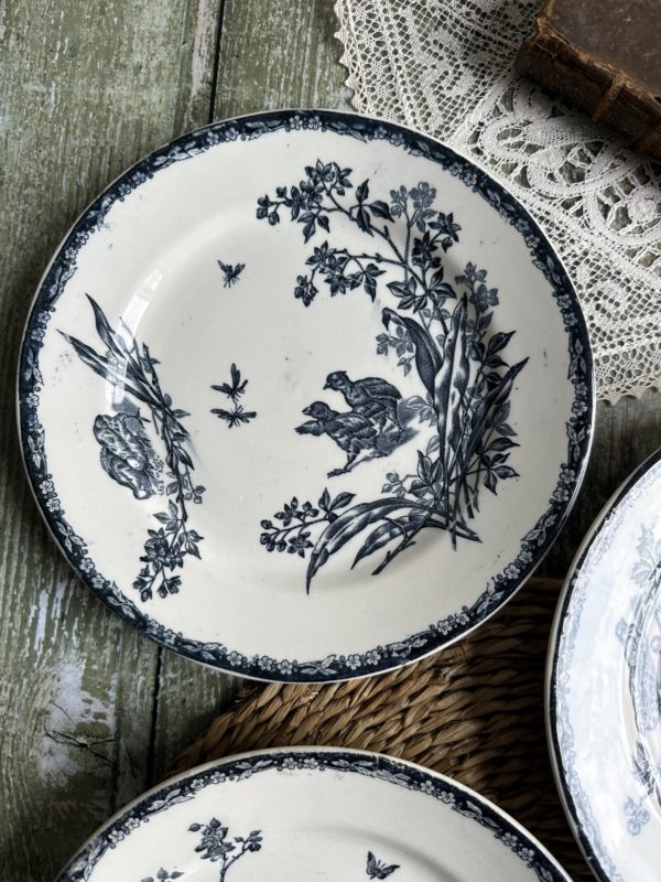 Suite de 4 petites assiettes plates terre de fer Nimy, modèle Poussins – Image 3