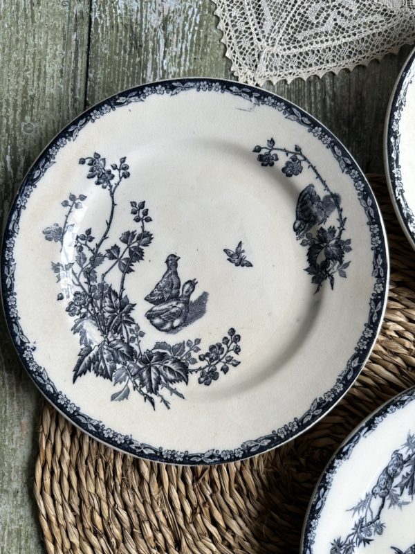 Suite de 3 petites assiettes plates terre de fer Nimy, modèle Poussins – Image 2
