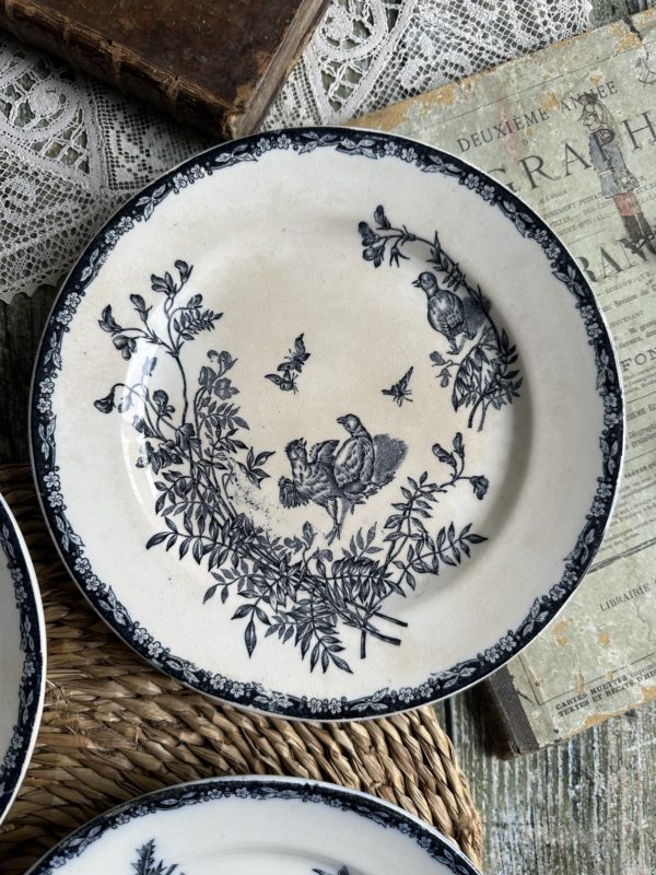 Suite de 3 petites assiettes plates terre de fer Nimy, modèle Poussins – Image 3