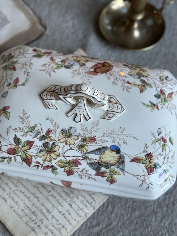Sublime légumier polychrome William Alsager Adderley & Co W.A.A.& Co. modèle Pax aux oiseaux – Image 8