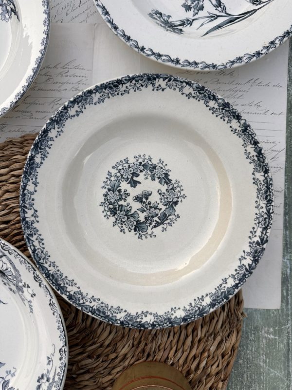 Suite de 6 assiettes creuses dépareillées bleues – Image 4