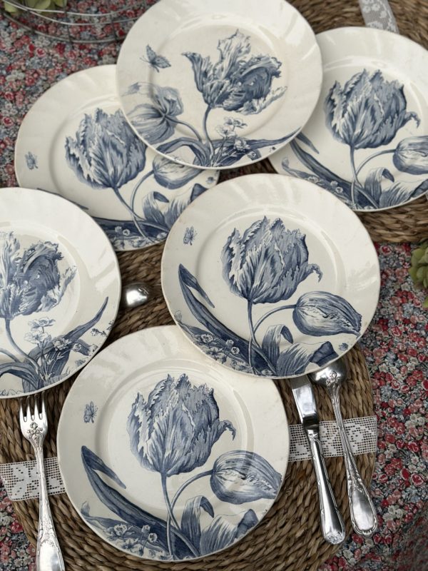 Suite de 6 assiettes à dessert Creil et Montereau modèle Tulipes – Image 2
