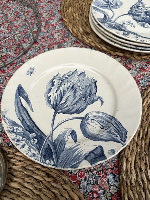 Suite de 6 assiettes à dessert Creil et Montereau modèle Tulipes – Image 4