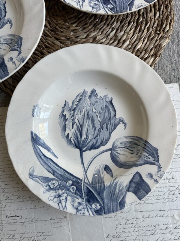 Suite de 3 assiettes creuses Creil et Montereau modèle Tulipes – Image 2