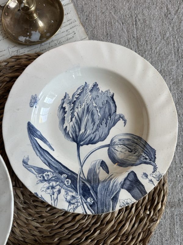 Suite de 3 assiettes creuses Creil et Montereau modèle Tulipes – Image 4