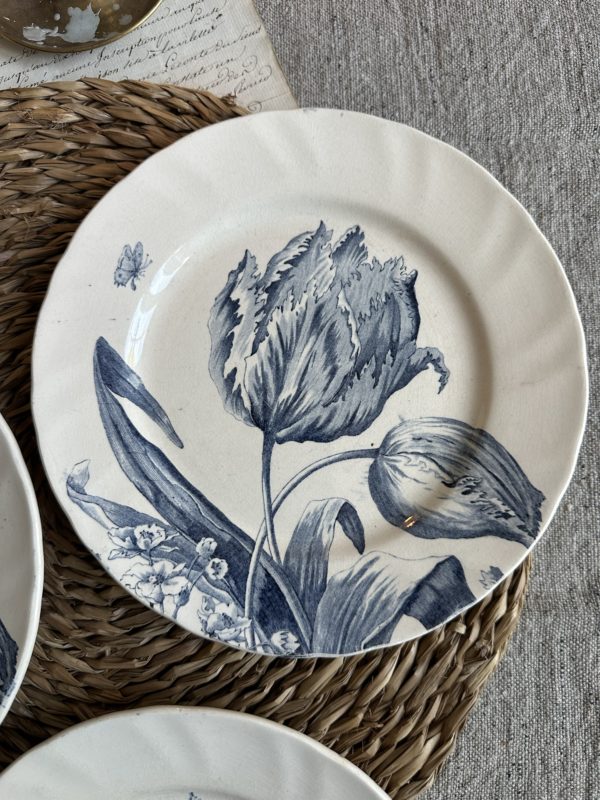 Suite de 3 assiettes à dessert Creil et Montereau modèle Tulipes – Image 4