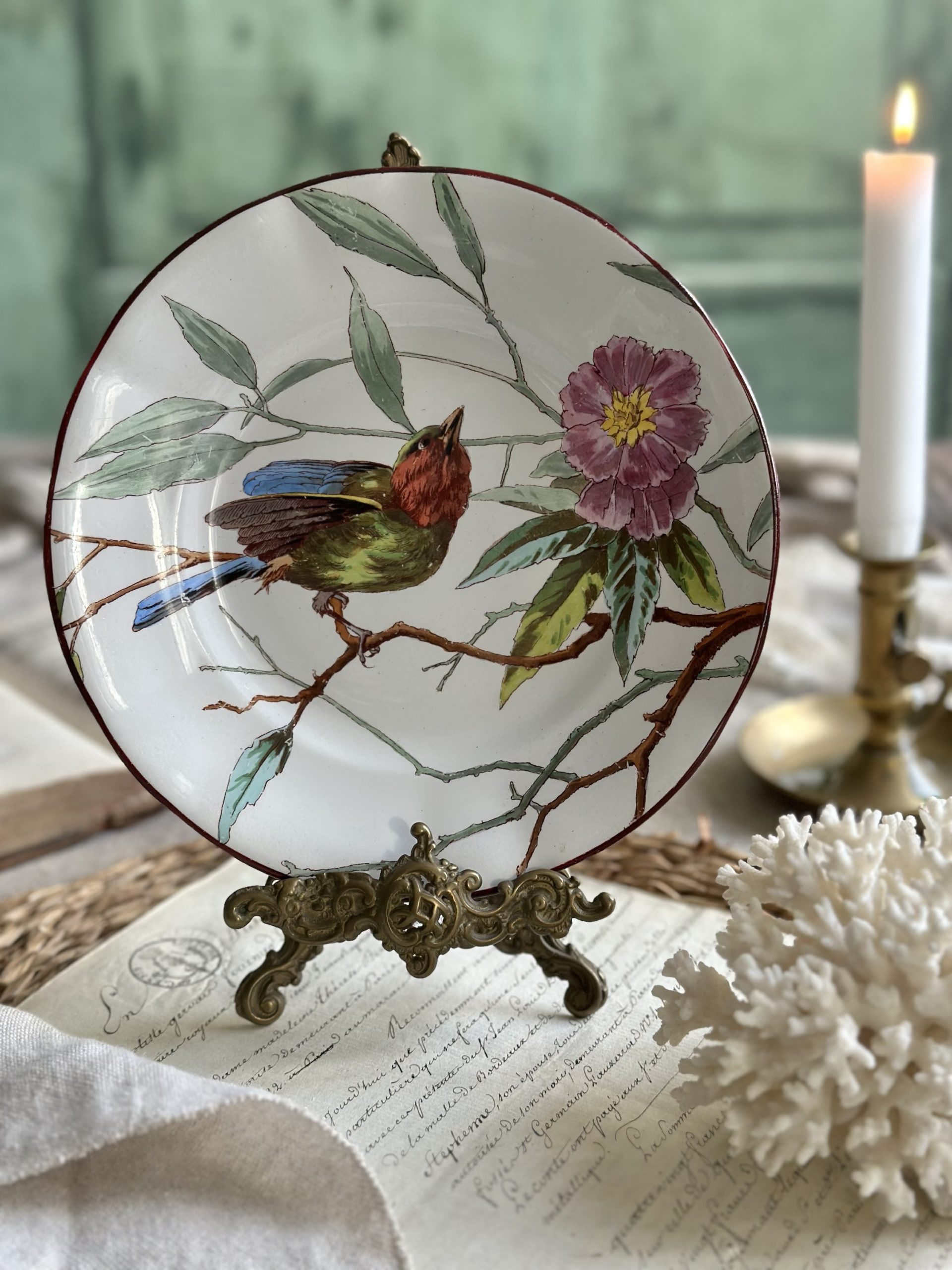 Exceptionnelle assiette à dessert, peinte à la main, manufacture ZENS frères d'Echternach, V&B Mettlach - fin XIXème