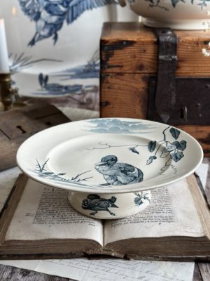 Plat piédouche Lunéville modèle Oiseaux - vers 1880